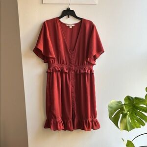 Miami Red Button-Down Ruffle Dress